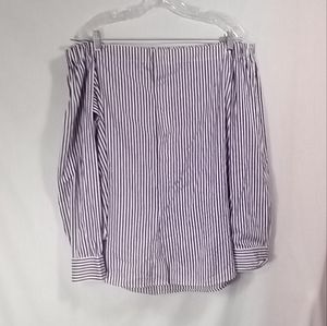 Polo Ralph Lauren Blue White Striped Off the Shoulder Button Down Shirt Size L